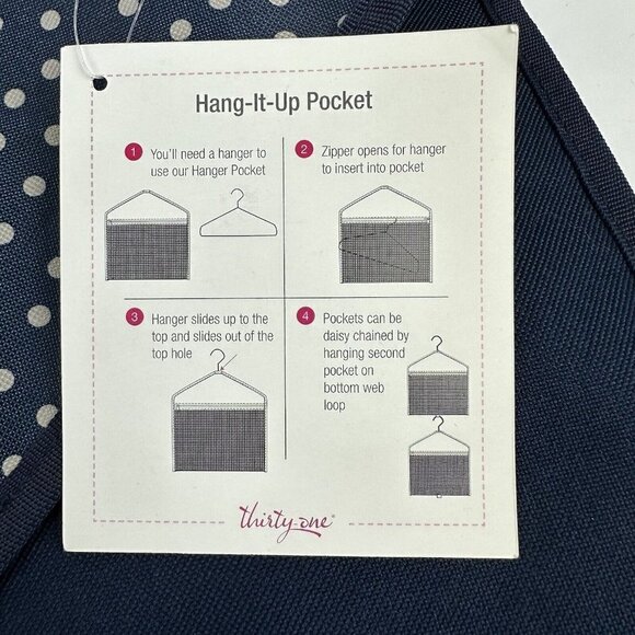 Thirty One 31 Hang It Up Pocket Navy Dot Football Brand New - Picture 9 of 10